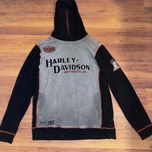 Harley-Davidson Brown Pullover Hoodie with Orange Trim